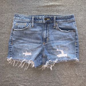 Distressed High Rise Denim Shorts